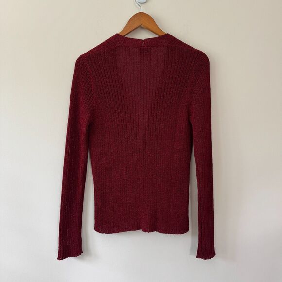 Ann Taylor LOFT Burgundy Ribbed Knit Cardigan Size Medium - Picture 4 of 6